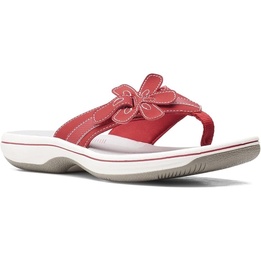 Clarks Women's Brinkley Flora Flip Flop Sandals, Red Synthetic Size 6M
